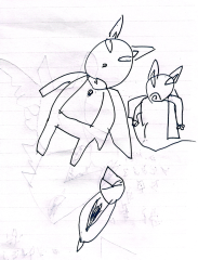 两个奥特曼在打怪兽。Two Ultramans are fighting with a monster.